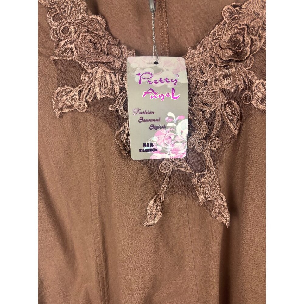 NWT Pretty Angel Brown Sleeveless Lace Embroidered Boho Romantic Dress Fairycore - Picture 3 of 7